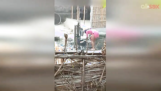 Guy can't take eyes off hot Desi MILF in slinky red dress washing | XXX Video on AllSex.XXX