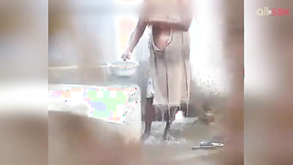 Desi woman flashes big natural breasts while washing the body outside | XXX Video on AllSex.XXX