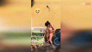 Horny Desi aunty fingering hairy pussy while bathing in a outdoor | XXX Video on AllSex.XXX