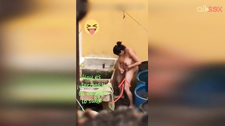 Horny Desi aunty fingering hairy pussy while bathing in a outdoor | XXX Video on AllSex.XXX