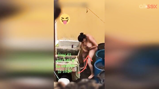 Horny Desi aunty fingering hairy pussy while bathing in a outdoor | XXX Video on AllSex.XXX