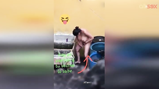 Horny Desi aunty fingering hairy pussy while bathing in a outdoor | XXX Video on AllSex.XXX