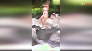 Lewd amateur Desi aunty flashing her nice big tits while bathing outdoor | XXX Video on AllSex.XXX