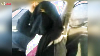Indian MILF in red bra with hijab exposes natural boobies in the car