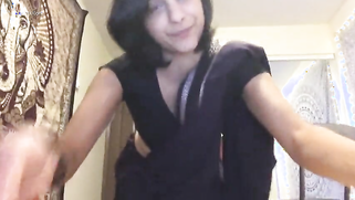 Skinny Indian babe opens top and pinches nipples on small boobs on cam