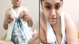 Desi wife with dissected eyebrow flashes tits during the porn video call