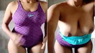 Desi slut takes off swimsuit to show her XXX tits in the mirror | XXX Video on AllSex.XXX