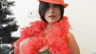 Busty Desi MILF in red XXX teases with her curves in X-mas video | XXX Video on AllSex.XXX