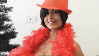 Busty Desi MILF in red XXX teases with her curves in X-mas video | XXX Video on AllSex.XXX