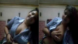 Desi lady unbuttons her sexy blouse to show big XXX boobs to lover