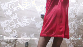 Desi babe in red lingerie gets all wet XXX posing in the shower