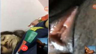 Dude jerks off his dick watching Desi MILF XXX playing with pussy