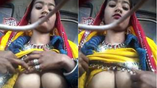 Desi chick pulls her bright dress up to demonstrate big XXX boobs | XXX Video on AllSex.XXX