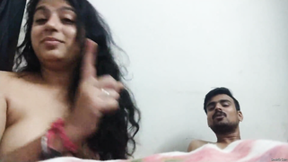Nice Indian babe with wavy hair and inamorato talk on cam in the nude