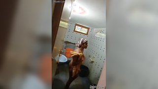 Indian teen dries body with tower flashing private parts in washroom