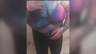 Big-boobied mom demonstrates main pride covered with paint on camera