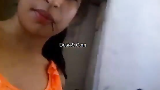 Indian babe in orange takes clothes off to flaunt boobs and buttocks | XXX Video on AllSex.XXX
