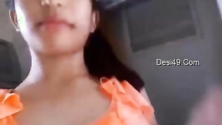 Indian babe in orange takes clothes off to flaunt boobs and buttocks | XXX Video on AllSex.XXX