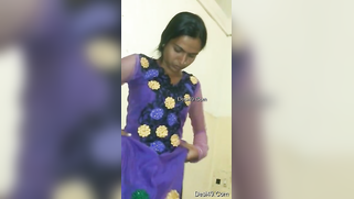 Skinny Desi girl wears pink lingerie and then puts on blue sari | XXX Video on AllSex.XXX