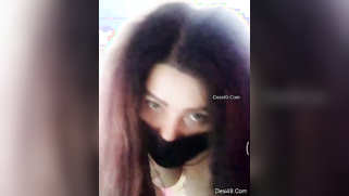 Indian girl with black mask opens white shirt to expose saggy boobs | XXX Video on AllSex.XXX