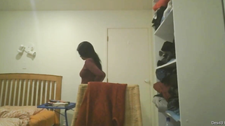 Desi girl comes home and gets naked but then fins the hidden camera