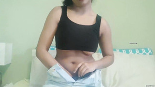 Nerdy Desi minx with big XXX avocados brings pink dildo into play