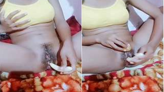 There is no sex toy but the Indian girl replaces it with banana | XXX Video on AllSex.XXX