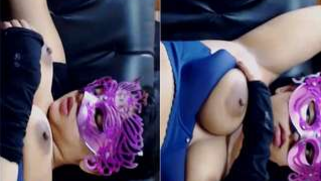 Big-boobied Desi in carnival mask spreads legs to touch pussy | XXX Video on AllSex.XXX