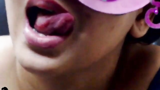 Big-boobied Desi in carnival mask spreads legs to touch pussy | XXX Video on AllSex.XXX