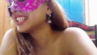 Big-tittied Desi camgirl in purple carnival mask dives finger into pussy | XXX Video on AllSex.XXX