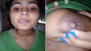 Camgirl touches hairy vagina after squeezing her Indian boobs