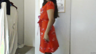 Wondrous Desi girl puts on a red robe to take if off in a few moments
