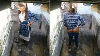 Pissing Desi woman doesn't suspect that hidden camera films her
