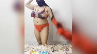 Bitch in balaclava hides face but it can't be said about her Desi hooters