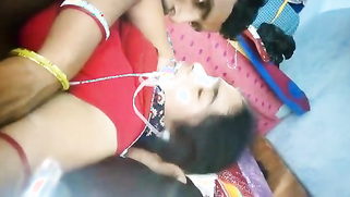 Indian girl looks so sexy wearing red that man can't stop fucking her