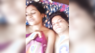 Man films himself lying next to the sexy Indian GF's naked boobies