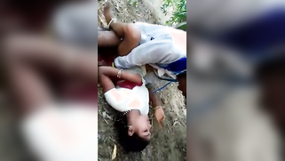 Outdoor sex with teen Desi who lies on ground enjoying hot fucking