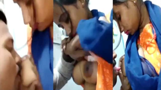 Man pulls Indian girlfriend's blue sari up to reach appetizing nipples | XXX Video on AllSex.XXX