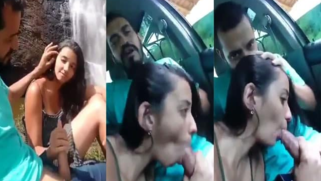 Winsome Indian girl sucks driver's cock in the car after handjob