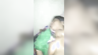 XXX partner jerks off to cum on Indian slut's tits with big nipples