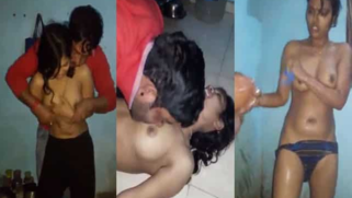 Loving Indian man helps his delightful girlfriend take a shower