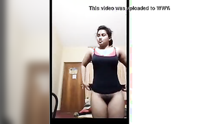 Possessor of Indian hairy pussy touches boobies on the camera