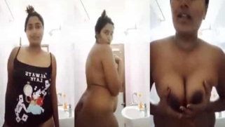 Paunchy Desi minx with huge butt plays with tits before taking a shower | XXX Video on AllSex.XXX