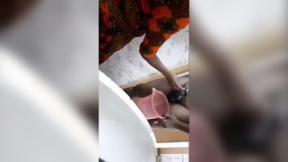 Chubby in orange sari shaves guy's XXX tool in the bathroom close-up | XXX Video on AllSex.XXX