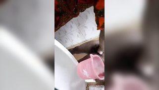 Chubby in orange sari shaves guy's XXX tool in the bathroom close-up | XXX Video on AllSex.XXX