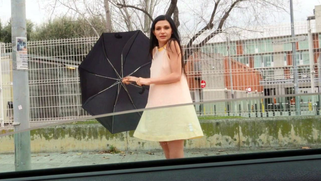 Shameless gal Arian Joy gets into the car and teases her XXX pussy