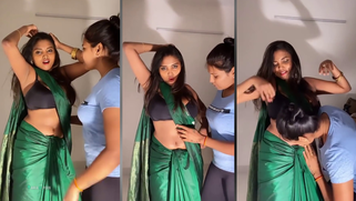 Lesbian sex between beautiful brunettes TikTok star Elakkiya and her bestie