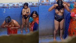 Desi girl has shown her naked boobs in shower as she stood with her mom