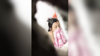 Nephew hides behind the hole in the wall to watch and masturbate while his aunt bathes nude | XXX Video on AllSex.XXX