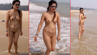 Desi MMS leak!  A rich Naughty Indian MILF  is fully naked on a beach posing for her husband